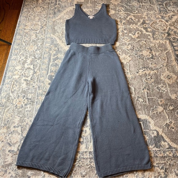 Sincerely Jules Blue Wide Leg Knit Pants & Top Set - Picture 1 of 10